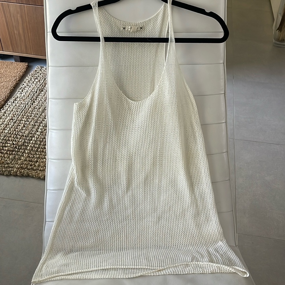 Soft women size small white ivory cream cotton racerback top swim coverup knit